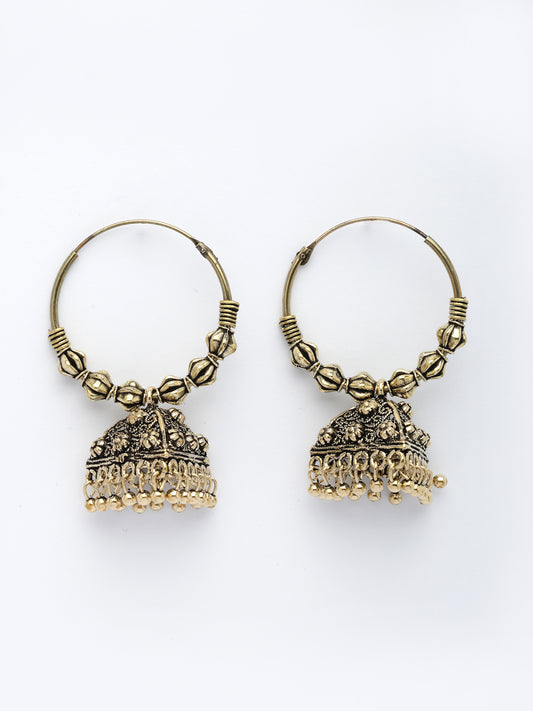 NVR Women's Ethnic Gold Plated Oxidized Jhumka Earrings