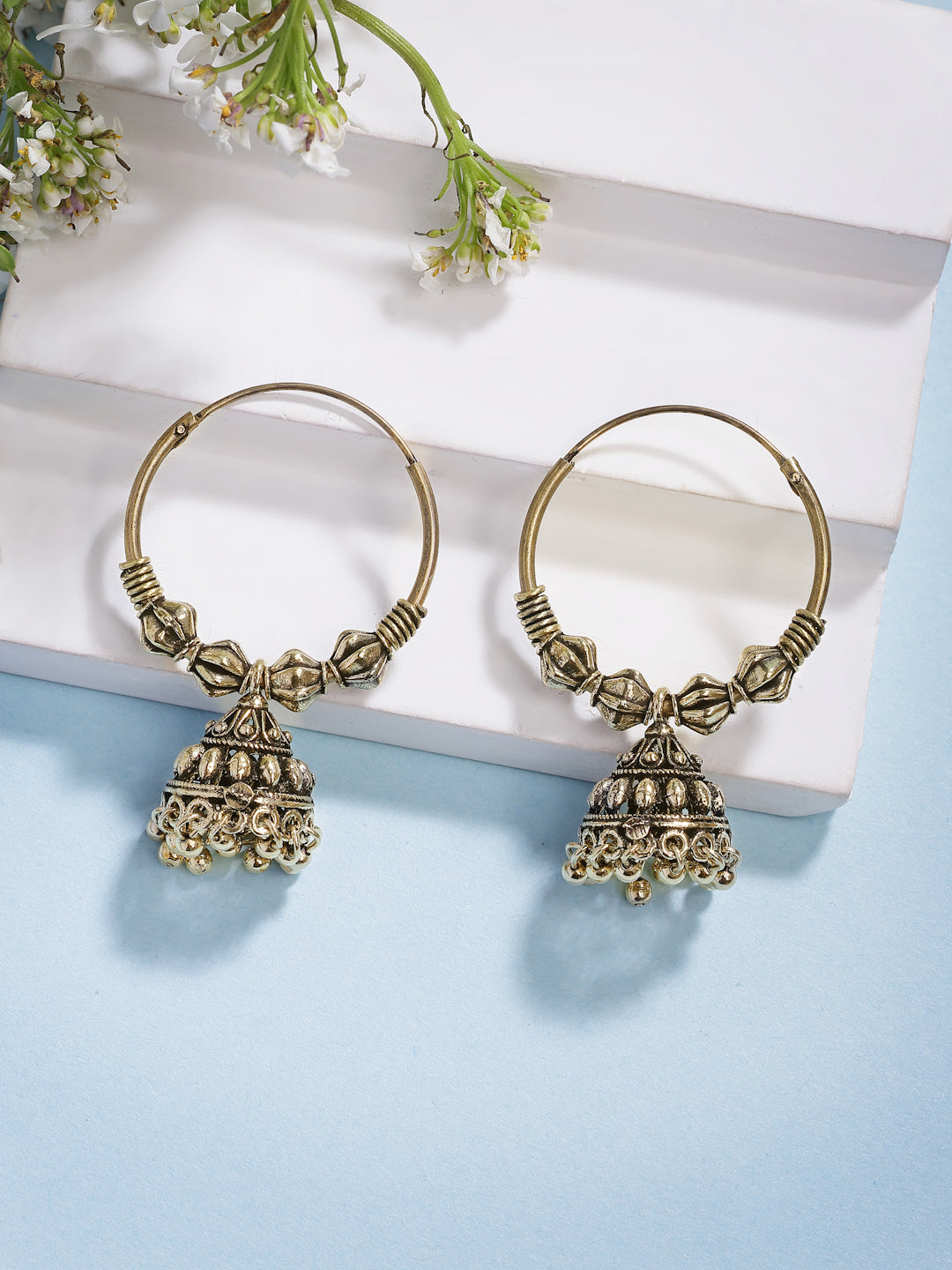 NVR Women's Traditional Gold Plated Oxidized Jhumka Earrings