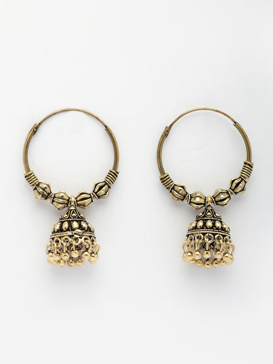 NVR Women's Traditional Gold Plated Oxidized Jhumka Earrings