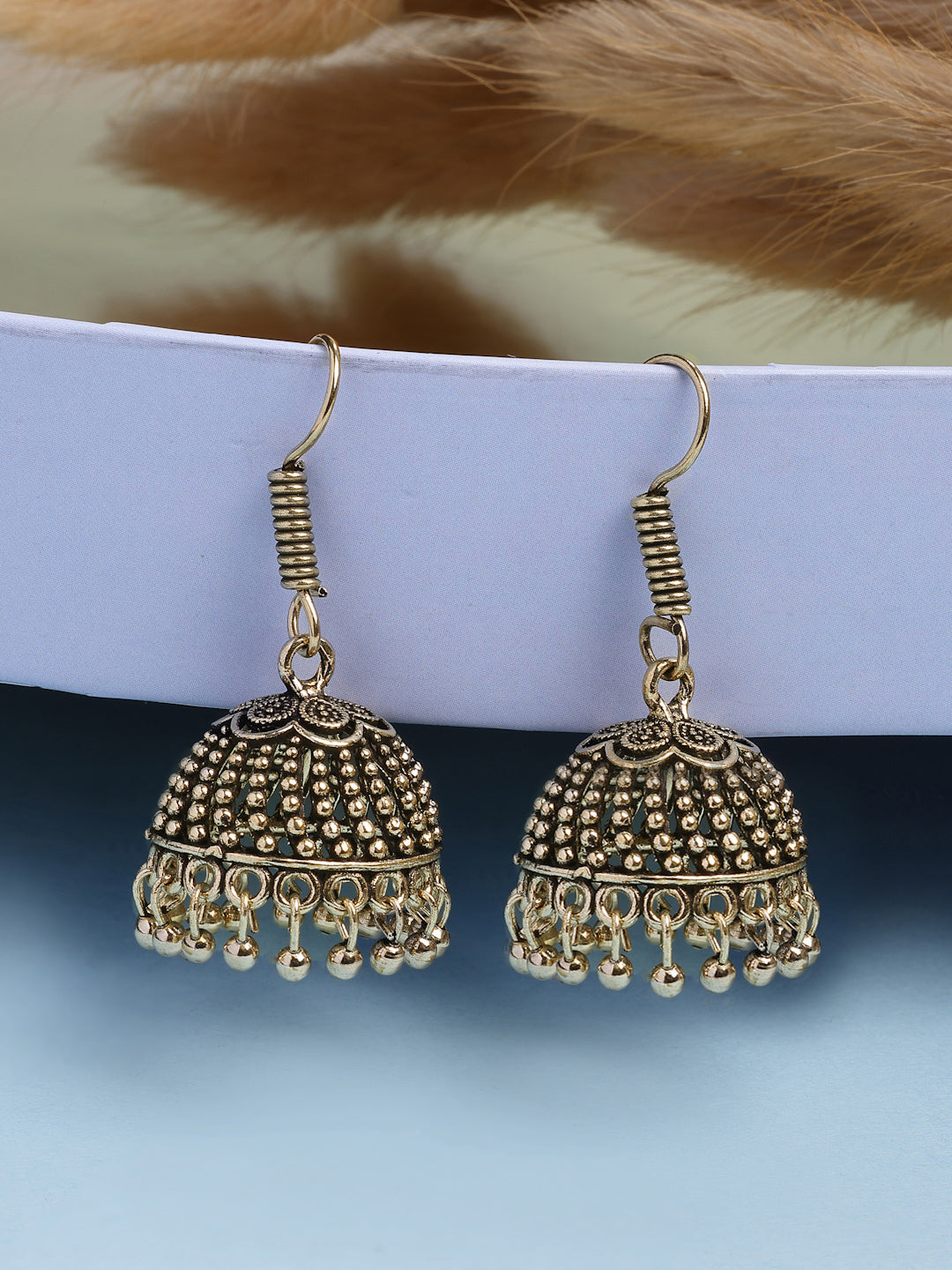 NVR Women Gold Plated German Silver Jhumka Earrings