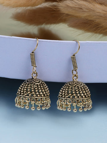 NVR Women Gold Plated German Silver Jhumka Earrings