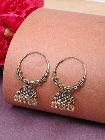 NVR Women's Handmade Gold Plated Oxidized Traditional Jhumka Earrings