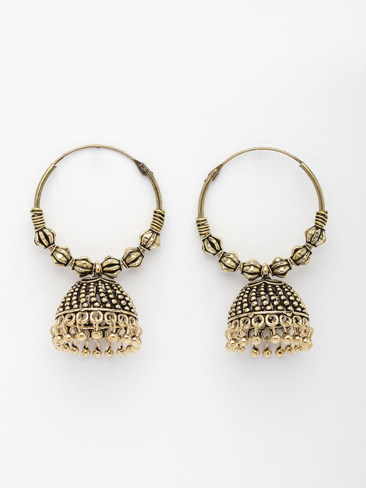 NVR Women's Handmade Gold Plated Oxidized Traditional Jhumka Earrings