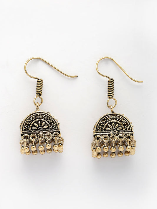 NVR Women Gold Plated Oxidized Contemporary Jhumka Earrings