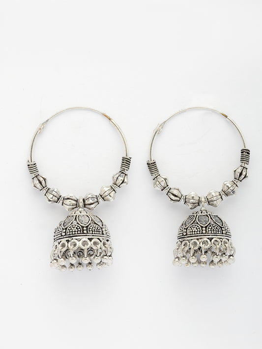 NVR Women's Handmade Silver Plated Oxidized Traditional Jhumka Earrings