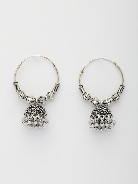 NVR Women's Ethnic Silver Plated Oxidized Circle Jhumka Earrings
