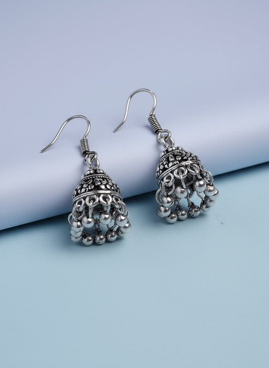 NVR Women's Traditional Silver Plated Oxidized Jhumka Earrings