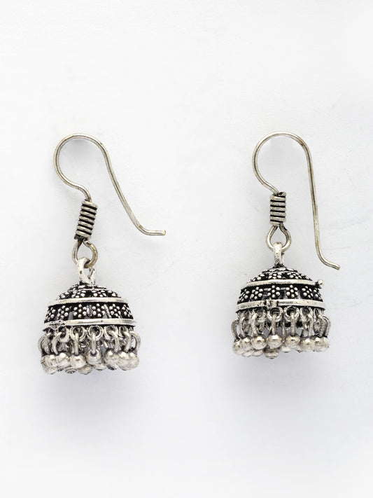 NVR Women Silver Plated Oxidized Traditional Jhumka Earrings