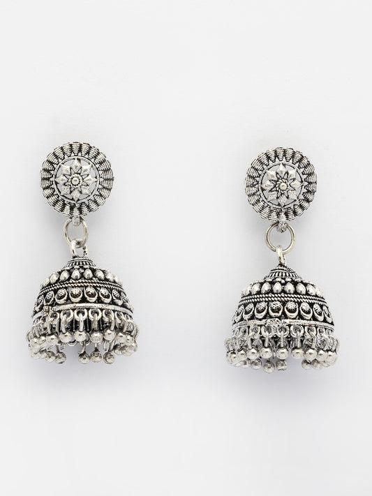 NVR Women Silver Plated Traditional Oxidized Jhumka Earrings