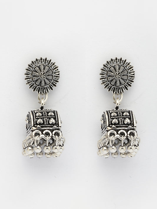 NVR Women Silver-Plated Oxidized Contemporary Jhumkas Earrings