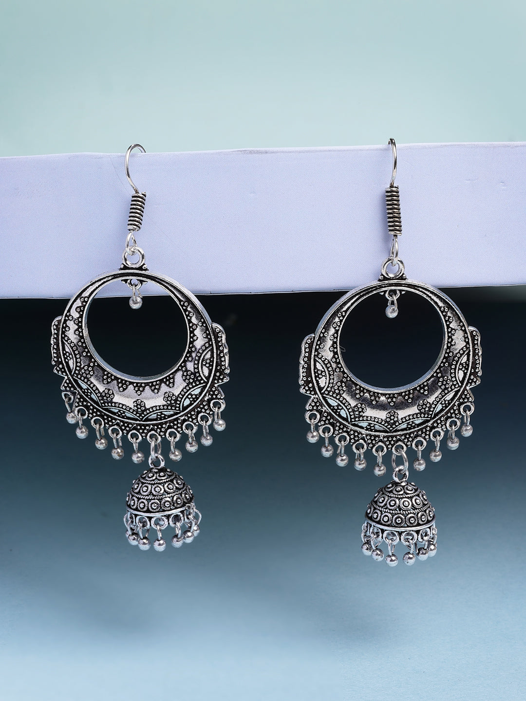 NVR Women's Unique Silver Plated German Silver Jhumka Earrings