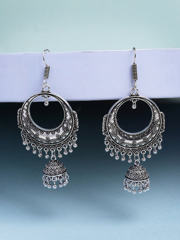 NVR Women's Unique Silver Plated German Silver Jhumka Earrings