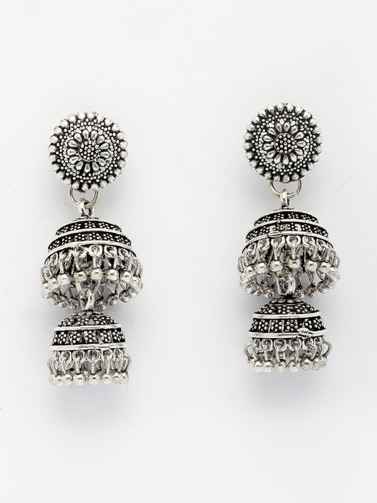 NVR Women Silver Plated Oxidized German Silver Jhumka Earrings