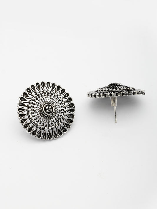 NVR Women Oxidized Silver Plated Round Shape Traditional Stud Earrings