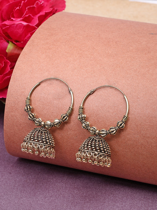 NVR Women Set of 2 Gold Plated Oxidized Contemporary Jhumka Earrings