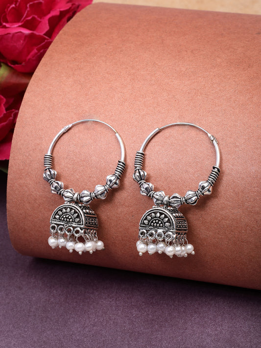 NVR Women Set of 2 Oxidized Silver Plated Artificial Beads Jhumka Earrings