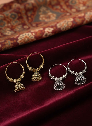 NVR Women's Traditional Set of 2 Oxidized Jhumka Earrings