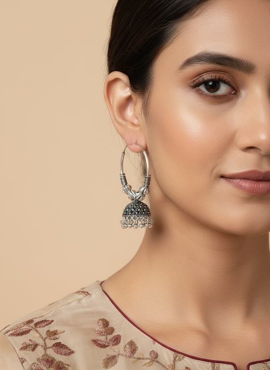 NVR Women's Traditional Set of 2 Oxidized Jhumka Earrings