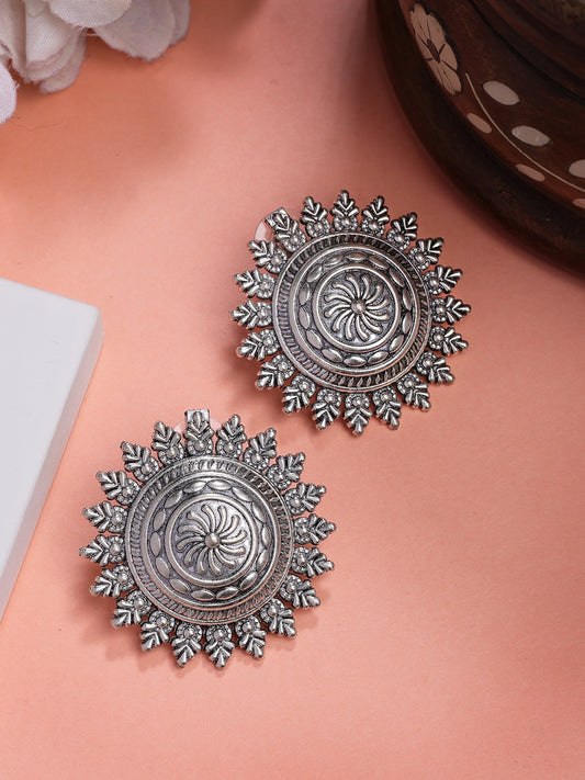 NVR Women Set of 3 Silver Plated Oxidized Traditional Earrings