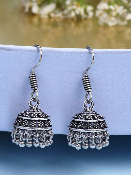 NVR Women Set of 3 Silver Plated Oxidized Traditional Jhumka Earrings