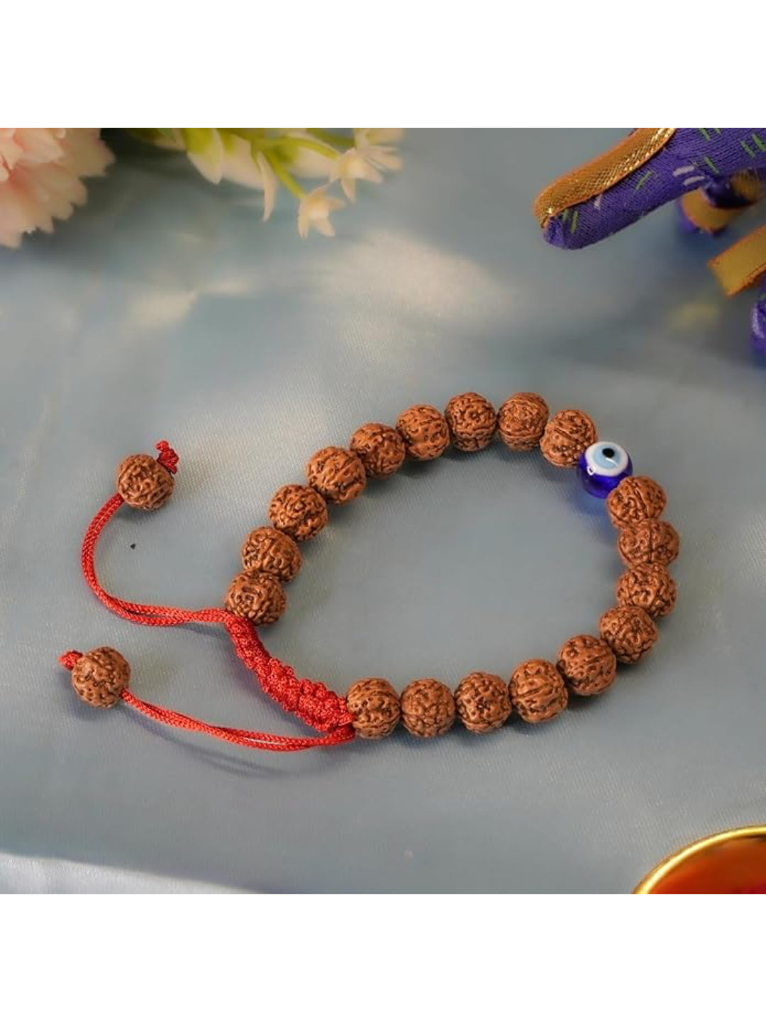 NVR Authentic 5 Mukhi Rudraksha Evil Eye Tie Up Band