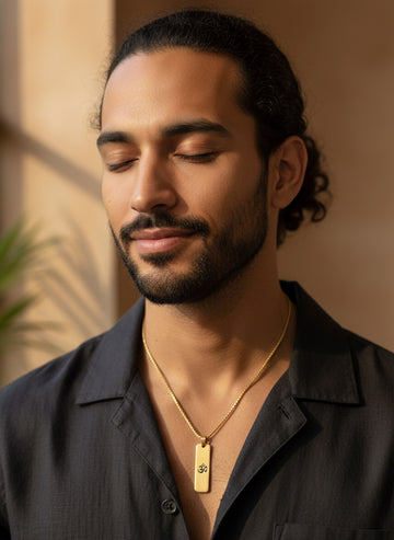 NVR Men Om Design Gold Plated Rectangular Shape Pendant