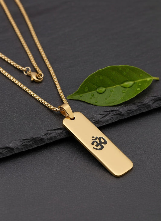 NVR Men Om Design Gold Plated Rectangular Shape Pendant
