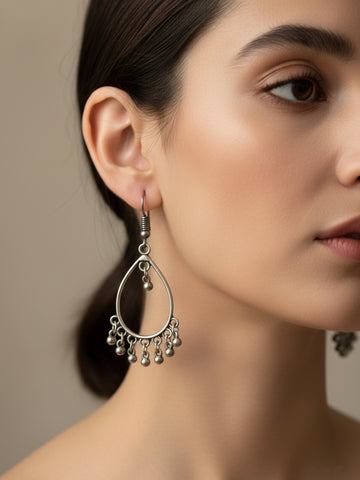 NVR Women's Traditional Silver Plated Chandbali Earrings