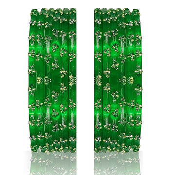 NVR Set of 12 Beaded Glass Handmade Green Color Bangle For Women