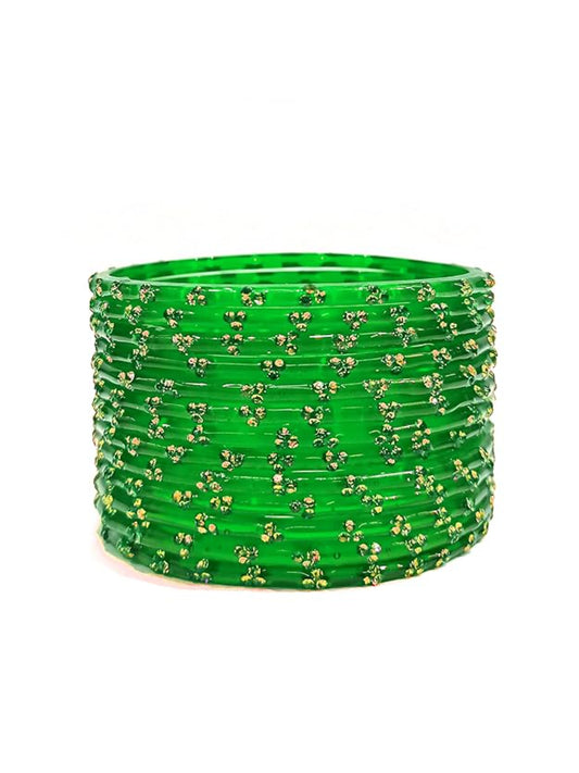 NVR Set of 12 Beaded Glass Handmade Green Color Bangle For Women
