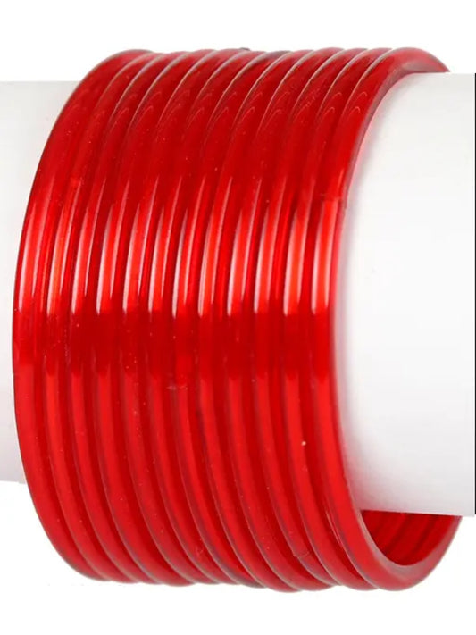 NVR Set of 12 Plain Red Glass Bangle For Women