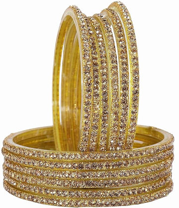 NVR Women's Set of 12 Zircon Gemstone Studded Stylish Gold Plated Bangles