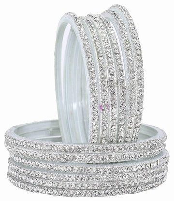 NVR Women's Set of 12 Zircon Gemstone Studded Stylish Silver Plated Bangles