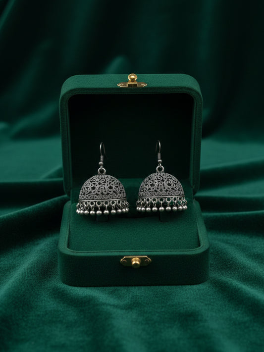 NVR Women German Silver Oxidised Dome Shaped Jhumka Earrings