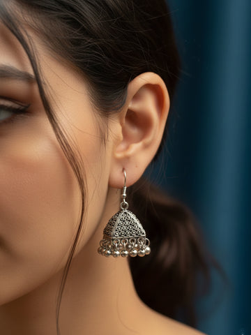 NVR Women's Oxidized German Silver Jhumka Earrings 