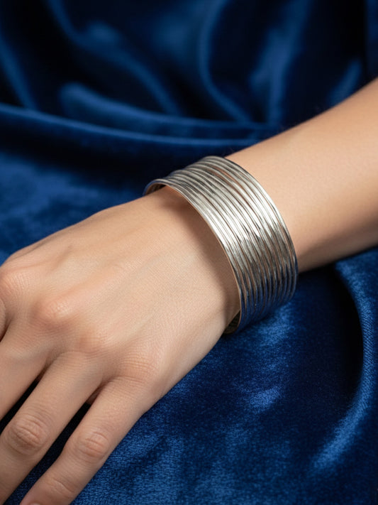 NVR Women Adjustable Hammered Silver Plated Cuff Bracelet 