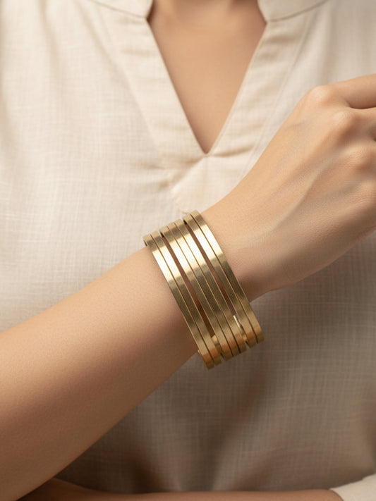 NVR Women Plain Split Coil Gold Plated Cuff Bracelet 