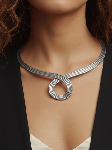 NVR Women Minimalist Silver Plated Wire Choker Necklace