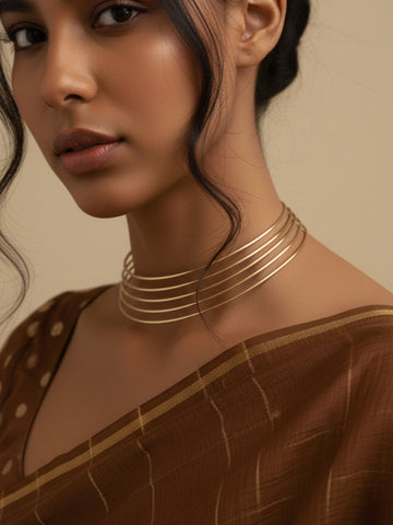 NVR Women Handmade Gold-Plated Multilayered Hasli Choker Necklace
