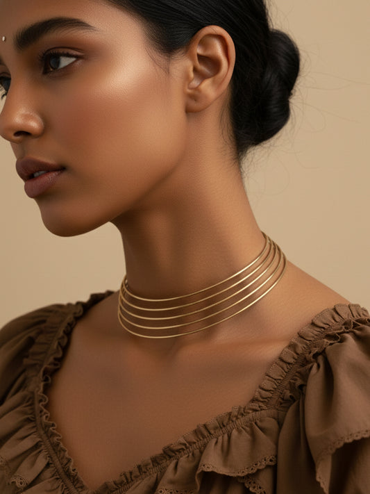 NVR Women Handmade Gold-Plated Multilayered Hasli Choker Necklace