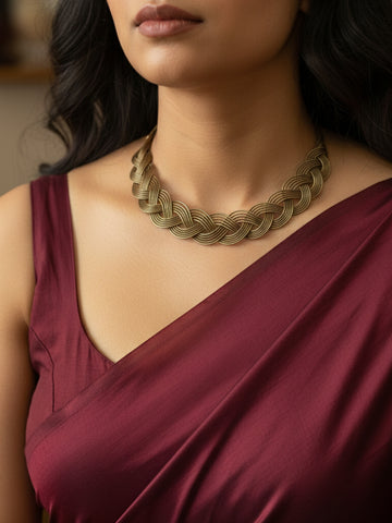 NVR Women Torque Style Crisscross Flexible Choker Gold Plated Necklace 