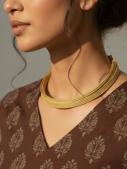 NVR Women Handmade Silver-Plated Multilayered Hasli Choker Necklace