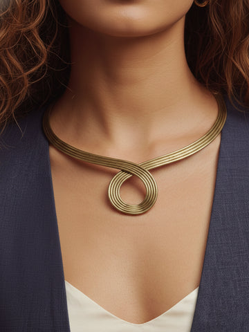 NVR Women's Minimalist Gold Plated Wire Choker Necklace