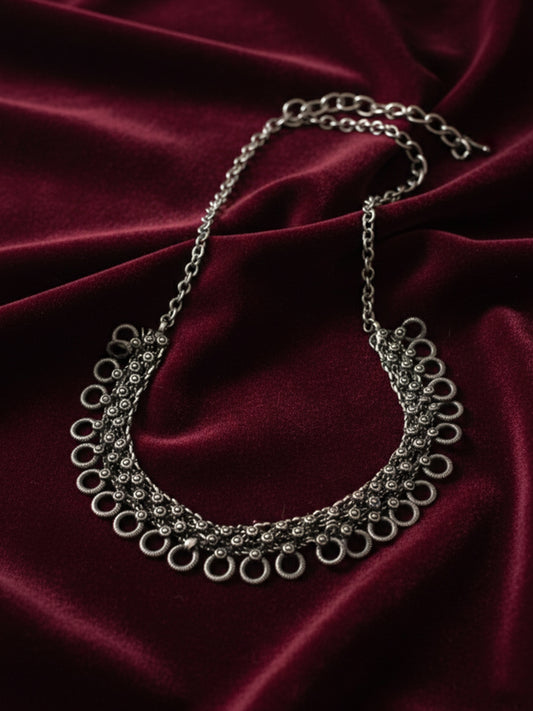 NVR Women Oxidized Silver Plated Tribal Ring Necklace