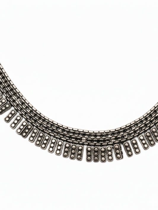 NVR Silver Plated Antique Look Layered Ethnic Necklace For Women