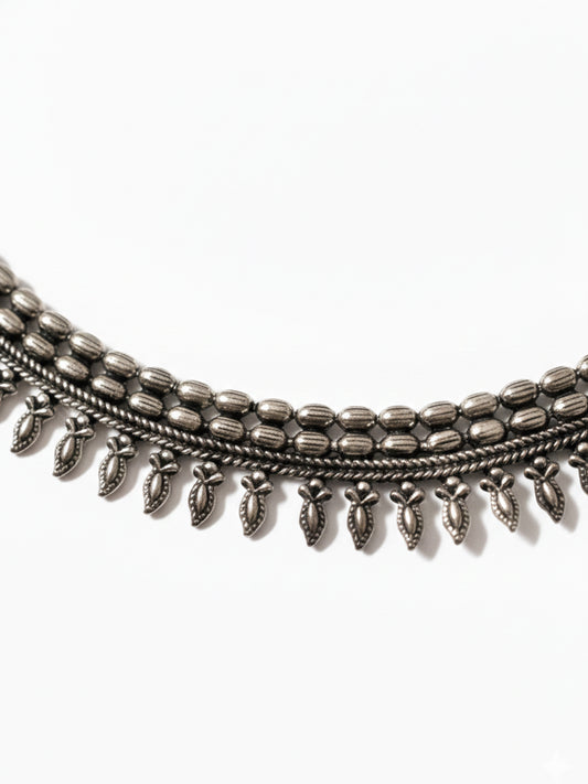 NVR Women Oxidized Silver Plated Tribal Leaf Choker Necklace