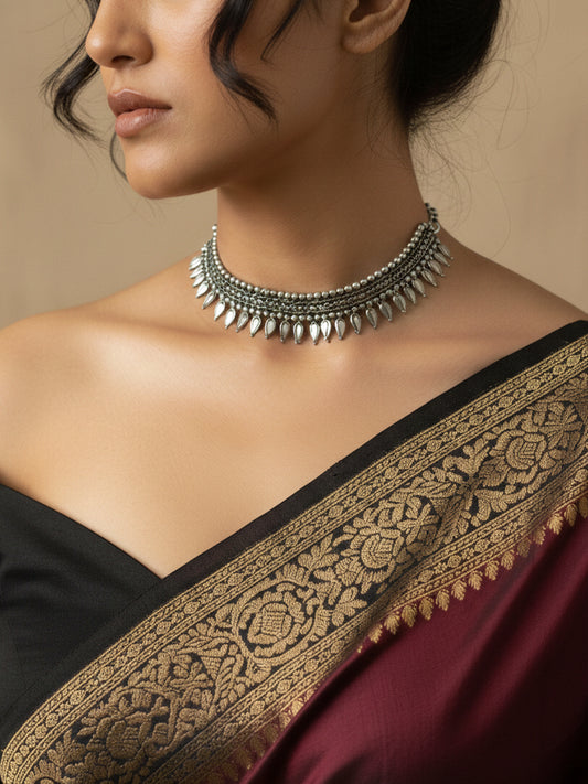 NVR Oxidised Silver Plated Choker Necklace For Girls & Women