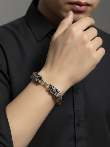 NVR Men's Silver Plated Stylish Charm Bracelet
