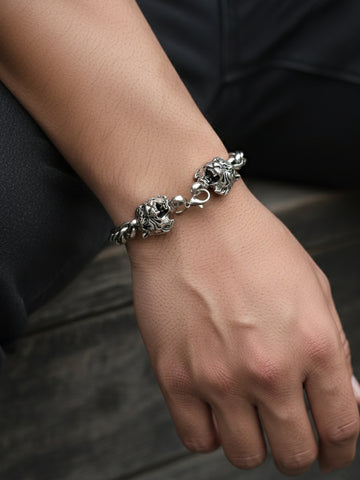 NVR Men's Silver Plated Lion Design Bracelet