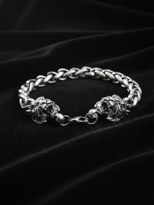 NVR Men's Silver Plated Lion Design Bracelet